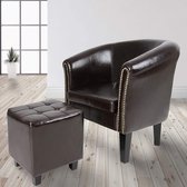 Trend24 - Chesterfield zitstoel - Met voetenbankje - Lounge stoel - Set - Synthetisch leer - Hout- Bruin