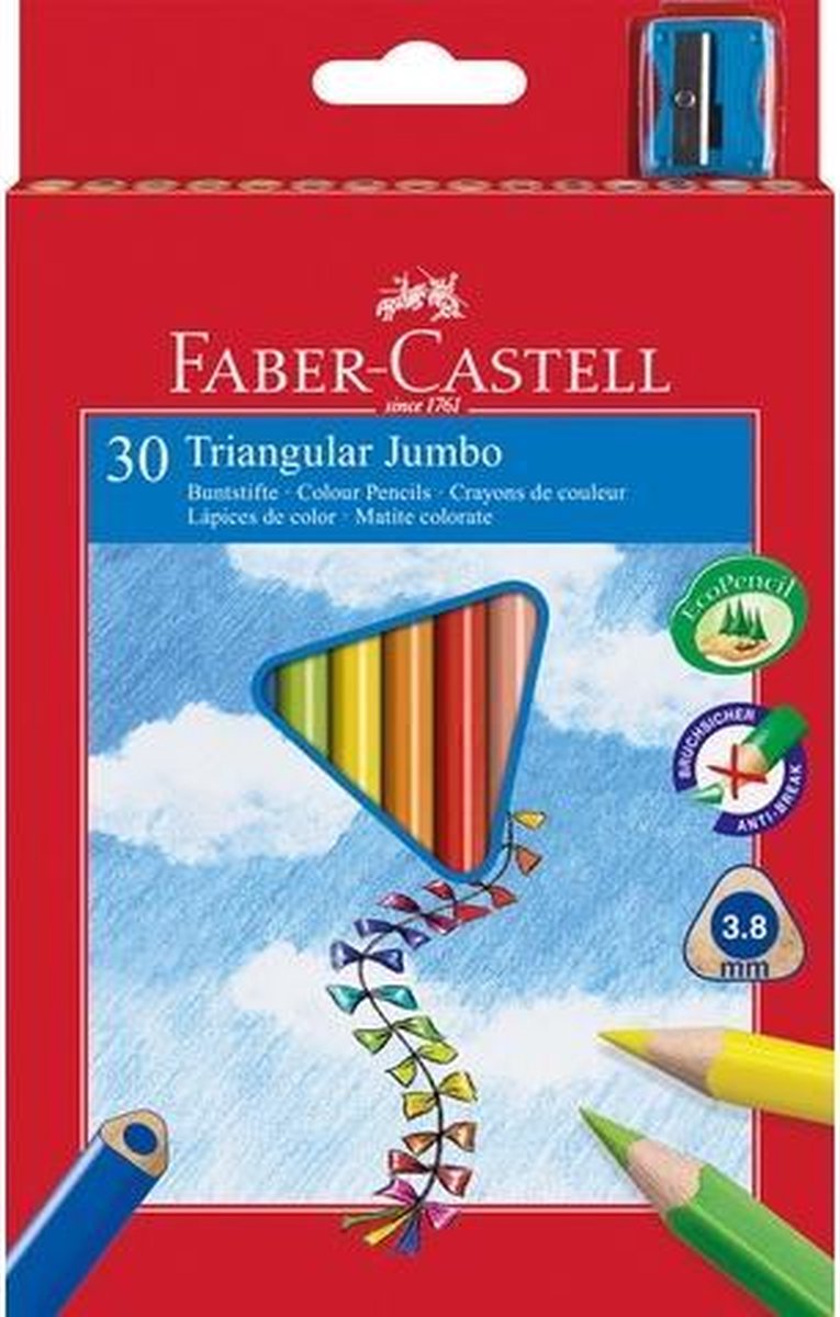 Crayon de couleur Faber Castell Trousse triangulaire jumbo de 30 pièces