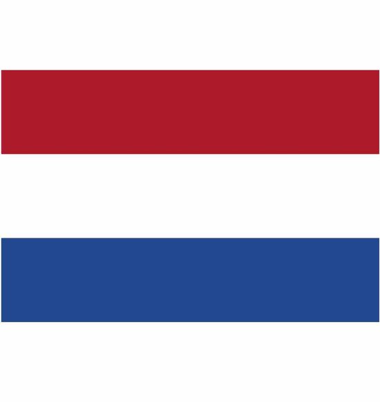 Nederlandse vlag met horizontale banen rood, wit en blauw op witte achtergrond.