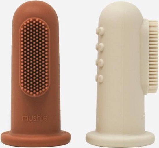 Mushie Finger Toothbrush Clay/Sand - Vingertandenborstel Baby - 2 stuks per verpakking - Tandenborstel Siliconen