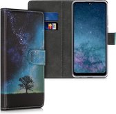 kwmobile telefoonhoesje voor Huawei Y6p - Hoesje met pasjeshouder in blauw / grijs / zwart - Sterrenstelsel en Boom design