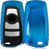kwmobile autosleutelhoes voor BMW 3-knops draadloze autosleutel (alleen Keyless Go) - TPU beschermhoes in hoogglans Blauw