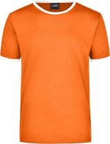 Oranje met wit heren t-shirt - Herenkleding basic shirt met witte boorden 2XL