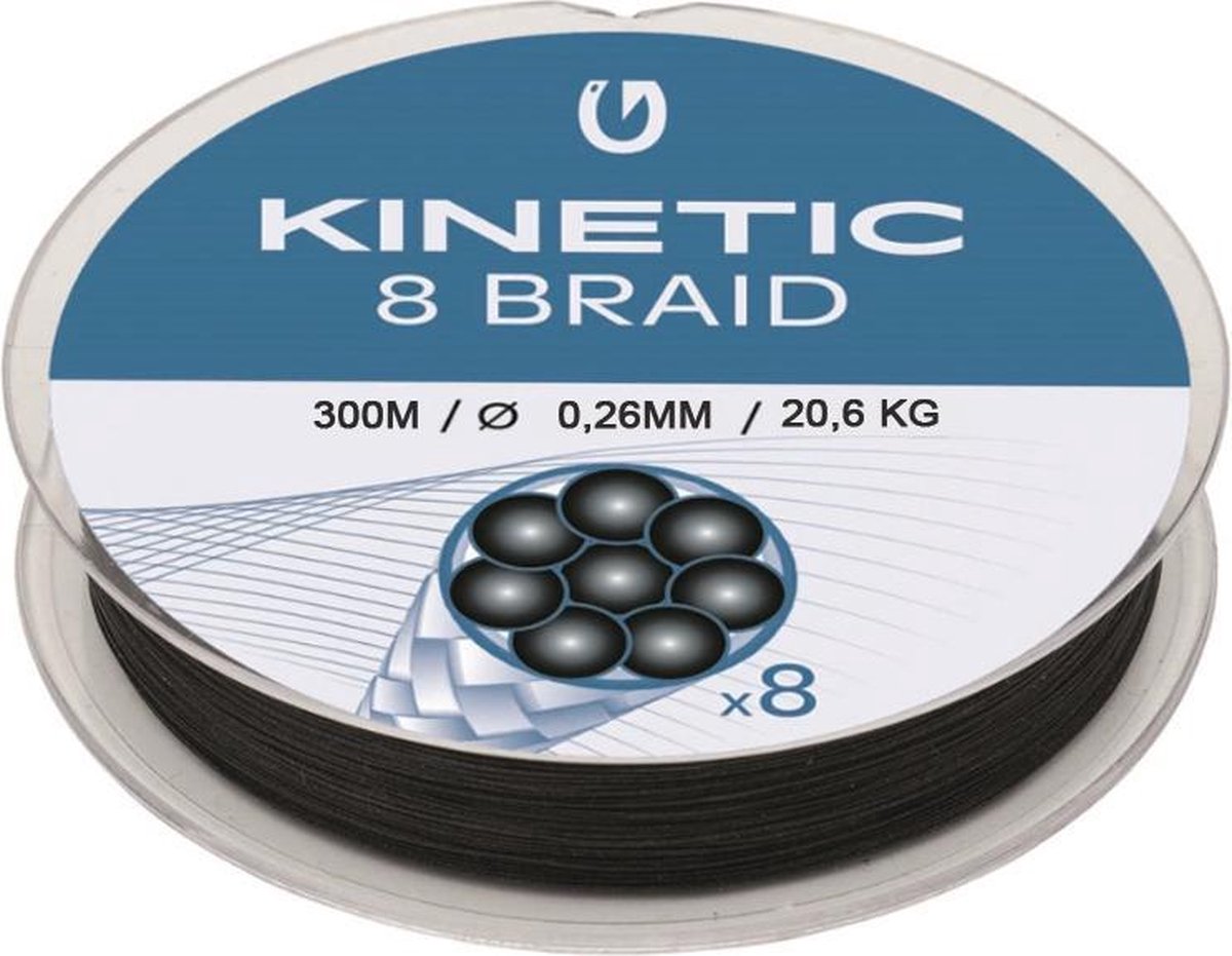 Kinetic 8 Braid - Black - Gevlochten lijn - 300m - 0.26mm - 20.6kg - Zwart