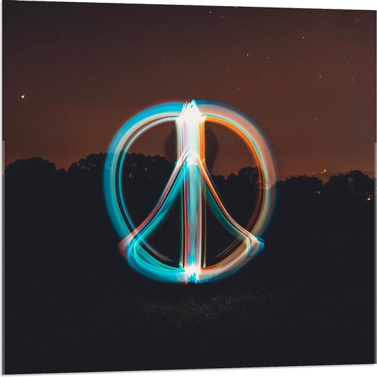 Acrylglas - Peace Teken van Blauw/Oranje Licht - 80x80cm Foto op Acrylglas (Met Ophangsysteem)