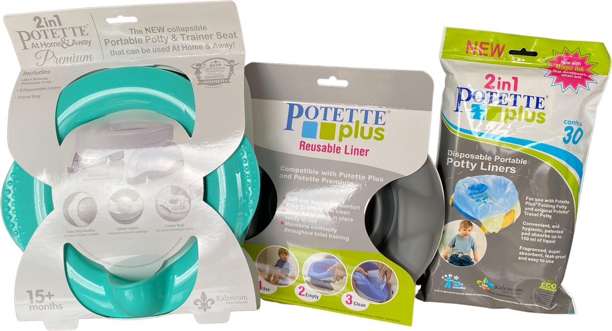 Goedkoopste Potette Premium Reispotje - Kinderen - Biologisch Afbreekbare Wegwerpzakjes 30-Pack -Teal/Grijs