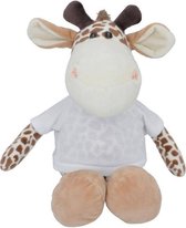 Knuffel met shirtje - Giraffe - 23 cm - Met eigen tekst of foto op shirtje