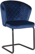 Nancy's Eetkamerstoel Flow - Fluweel - Industrieel - Stoel - Eetkamerstoelen - Blauw - 58 x 85 x 60 cm