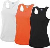 Voordeelset -  wit, oranje en zwart sport singlet voor dames in maat Medium - Dameskleding sport shirts
