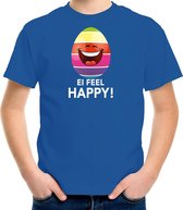 Vrolijk Paasei ei feel happy t-shirt / shirt - blauw - kinderen - Paas kleding / outfit 158/164