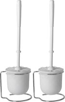 2x stuks wc/toiletborstels met houders wit van RVS/kunststof- Toilet/badkameraccessoires wc-borstel