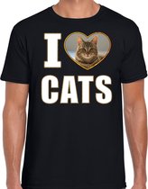 I love cats t-shirt met dieren foto van een bruine kat zwart voor heren - cadeau shirt katten liefhebber 2XL