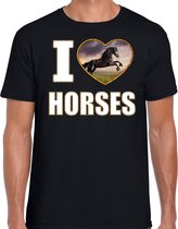 I love horses t-shirt met dieren foto van een zwart paard zwart voor heren - cadeau shirt paarden liefhebber M