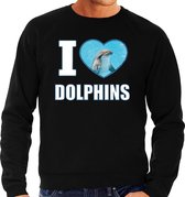 I love dolphins trui met dieren foto van een dolfijn zwart voor heren - cadeau sweater dolfijnen liefhebber L