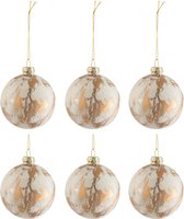 J-Line Doos Van 6 Kerstballen Marmerlook Glas Wit/Goud Small