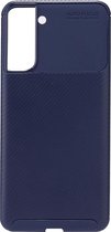 Shop4 - Samsung Galaxy S21 Hoesje - Zachte Back Case Carbon Donker Blauw
