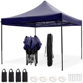 LifeGoods Partytent - Opvouwbaar - 3x3 m - Easy Up - Paviljoen - Waterdicht - Draagtas met Wieltjes - Donkerblauw