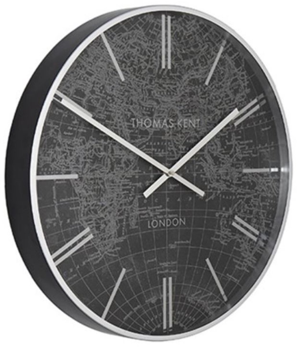 Thomas Kent - Wandklok rond World Traveller S - 53cm - Zwart met zilver