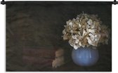 Wandkleed Stillevens Bloemen - Stilleven hortensia en oude boeken Wandkleed katoen 90x60 cm - Wandtapijt met foto