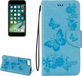 Voor iPhone 8 Plus & 7 Plus vlinders Embossing horizontale flip lederen tas met houder & kaartsleuven & portemonnee & lanyard (blauw)