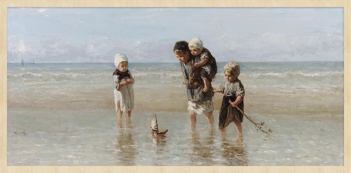 Schilderij - kinderen der zee - Jozes Israéls - Collectie ART Facsimile - Forex met blanke lijst - 98x48cm