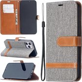 Voor iPhone 12 Pro / Max Kleuraanpassing Denim Texture Horizontale Flip Leren Case met Houder & Kaartsleuven & Portemonnee & Lanyard (Grijs)