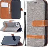 Voor iPhone 12 Kleuraanpassing Denim Texture Horizontale Flip Leren Case met Houder & Kaartsleuven & Portemonnee & Lanyard (Grijs)