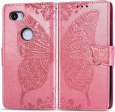 Butterfly Love Flowers Embossing Horizontale Flip Leather Case voor Google Pixel 3A, met houder & kaartsleuven & portemonnee & lanyard (roze)