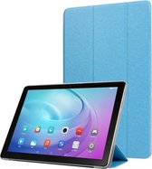 Horizontale leren flip-case met zijdetextuur en drie-uitklapbare houder voor Galaxy Tab T510 (babyblauw)