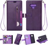 Voor Samsung Galaxy Note9 Multifunctionele Rits Horizontale Flip Leren Case met Houder & Portemonnee & 9 Kaartsleuven & Lanyard (Paars)