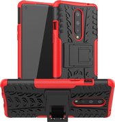 Voor OnePlus 8 Tire Texture Shockproof TPU + PC beschermhoes met houder (rood)