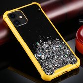 Voor iPhone 11 vierhoekige schokbestendige glitterpoeder acryl + TPU beschermhoes (geel)