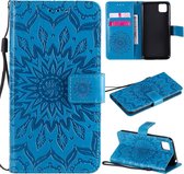 Voor Huawei Y5p / honor 9s reliÃ«f zonnebloem patroon horizontale flip pu lederen case met houder & kaartsleuven & portemonnee & lanyard (blauw)