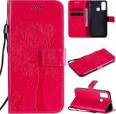Voor Huawei P Smart 2020 Tree & Cat reliÃ«fpatroon Horizontale flip lederen tas met houder & kaartsleuven & portemonnee en lanyard (rose rood)