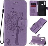 Voor Huawei P40 Lite E Tree & Cat reliÃ«fpatroon Horizontale flip lederen tas met houder & kaartsleuven & portemonnee en lanyard (paars)