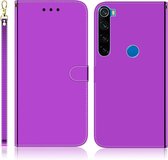 Voor Xiaomi Redmi Note 8 geÃ¯miteerd spiegelend oppervlak Horizontale flip lederen tas met houder & kaartsleuven & portemonnee en lanyard (paars)