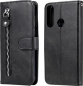 Voor Huawei Y6p Mode Kalfs Textuur Rits Horizontale Flip Leren Case met Standaard & Kaartsleuven & Portemonnee Functie (Zwart)