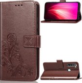 Voor Xiaomi Redmi Note 8 Vierbladige sluiting ReliÃ«fgesp Mobiele telefoon Bescherming lederen tas met lanyard & kaartsleuf & portemonnee & beugel Functie (bruin)