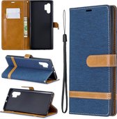 Kleuraanpassing Denim Texture Horizontale Flip Leather Case met houder & kaartsleuven & portemonnee & lanyard voor Galaxy Note10 + (donkerblauw)