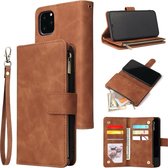 Voor iPhone 11 Pro Max Multifunctionele Retro Frosted Horizontale Flip Leren Case met Kaartsleuf & Houder & Rits Portemonnee & Fotolijst & Lanyard (Bruin)
