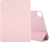 Voor iPad Pro 12,9 inch (2020) Horizontale flip Ultradunne dubbelzijdige clip zonder magnetische PU-lederen tas met drievoudige houder en slaap- / wekfunctie (roze)