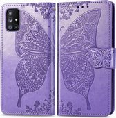 Voor Galaxy A51 5G Butterfly Love Flower reliÃ«f horizontaal flip lederen tas met beugel / kaartsleuf / portemonnee / lanyard (lichtpaars)