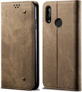 Voor Huawei Y9 (2019) Denim Textuur Casual Stijl Horizontaal Flip Leren Case met Houder & Kaartsleuven & Portemonnee (Khaki)