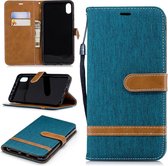 Kleurafstemming Denim Texture Leather Case voor iPhone XR, met houder & kaartsleuven & portemonnee & lanyard (groen)