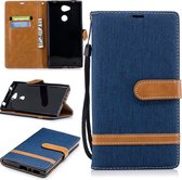 Kleurafstemming Denim Texture Leather Case voor Sony Xperia L2, met houder & kaartsleuven & portemonnee & lanyard (donkerblauw)