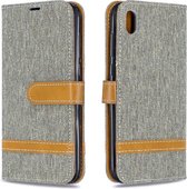 Kleurafstemming Denim Texture Leather Case voor Huawei Y5 (2019), met houder & kaartsleuven & portemonnee & lanyard (grijs)