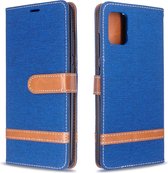 Voor Galaxy A51 kleuraanpassing denim textuur horizontaal flip pu lederen tas met houder & kaartsleuven & portemonnee & lanyard (blauw)
