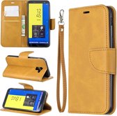 Retro lamsvacht textuur pure kleur horizontale flip pu lederen case voor Galaxy J6 2018, met houder & kaartsleuven & portemonnee & lanyard (geel)