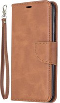 Retro lamsvacht textuur pure kleur horizontale flip PU lederen tas voor Galaxy A6 Plus 2018, met houder & kaartsleuven & portemonnee & lanyard (bruin)