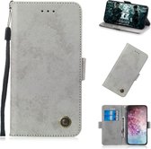Voor Galaxy Note 10 Plus Retro horizontale flip PU lederen tas met kaartsleuven en houder (grijs)